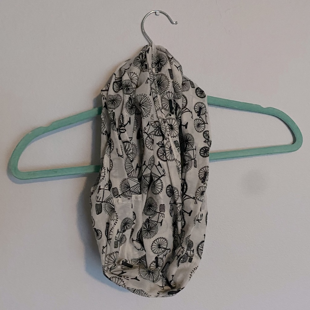 Infinity scarf. Brand- Hobby Lobby. Color- cream with black bicycles